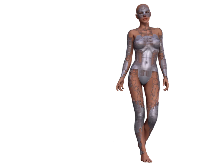 a close up of a person in a body suit, inspired by Ai-Mitsu, zbrush central contest winner, holography, 3 d render of a full female body, cyborg hindu godbody, fine cyborg lace, pretty face with arms and legs