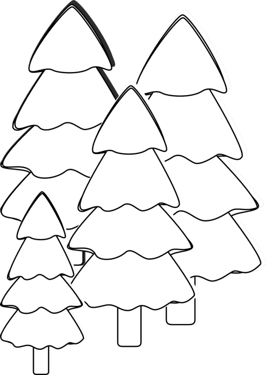 a group of trees on a black background, lineart, pixabay, black fir, coloring pages, snowy, piled around