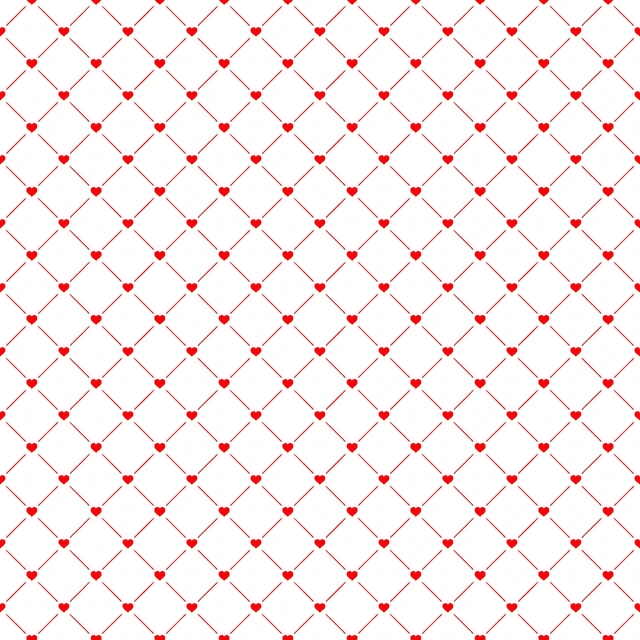 a pattern with red hearts on a white background, by Aleksander Kotsis, op art, fishnet, strings background, diamond texture, on simple background