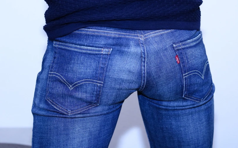 a close up of a person wearing a pair of jeans, a picture, by Louis Hersent, rear view, hyprerealistic, etienne - louis boullee style, eguchi