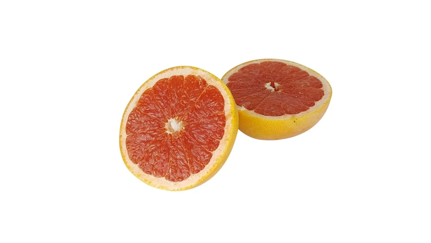 two grapefruits cut in half on a white surface, a picture, listing image, natural tpose, 3 - piece, sun coast