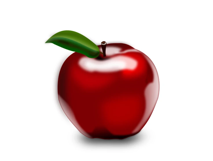 a red apple with a green leaf on a white background, a digital painting, by Kyle Lambert, made in paint tool sai2, shadow, tourist photo, material is!!! plum!!!