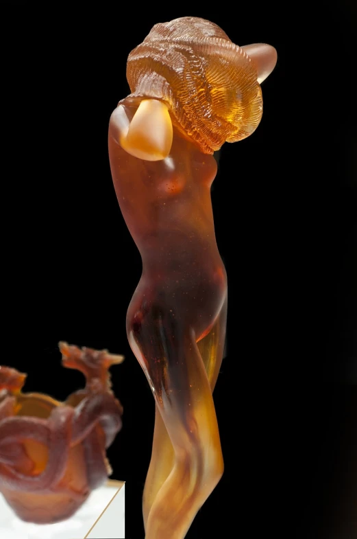 a statue of a woman standing next to a vase, an art deco sculpture, by Jan Rustem, featured on zbrush central, fine art, amber jewelry, bottom view, snail, detail shots