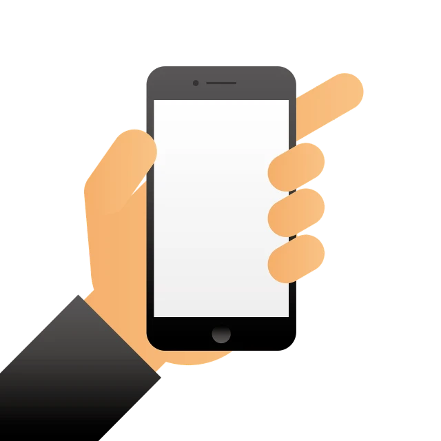 a person holding a smart phone in their hand, an illustration of, by Andrei Kolkoutine, shutterstock, with a black background, simple and clean illustration, pointing, smooth illustration