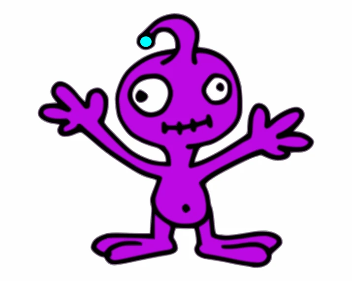 a purple alien with a blue eye standing in front of a white background, by Robert Freebairn, reddit, dabbing, yume nikki, stick figures, voodoo!!