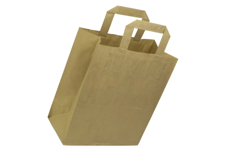 a brown paper bag with handles on a white background, a stock photo, mingei, high detail product photo