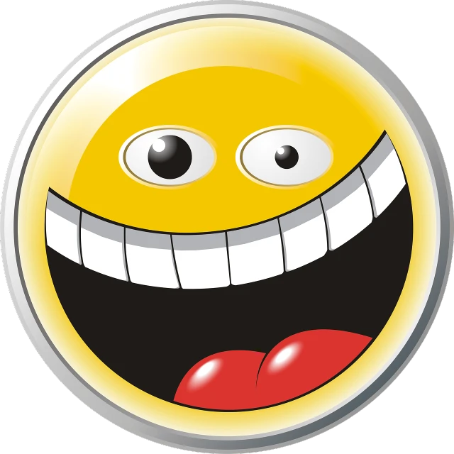 a smiley face with a big smile on it's face, a picture, !!! very coherent!!! vector art, laughing and yelling, button eyes, shiny!!