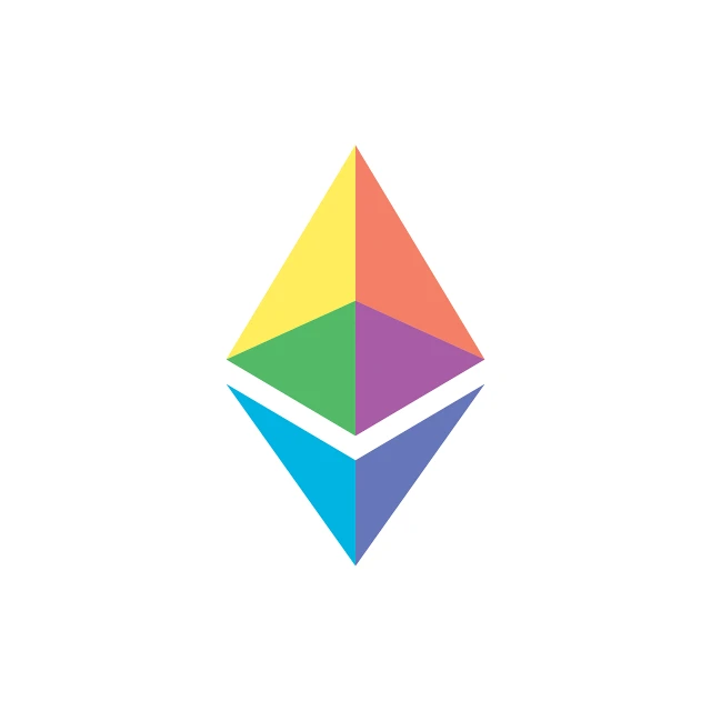 a rainbow colored diamond logo on a white background, vector art, unsplash, ethereum!!!! logo, eastman color, 4 k ), guillotine rgb