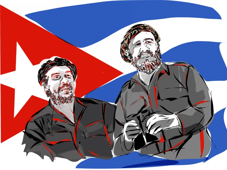 a couple of men standing next to each other, vector art, sots art, cuban revolution, sitting, commander, pixivs and