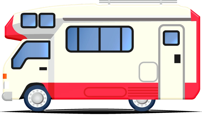 a red and white rv parked on the side of the road, a digital rendering, by Nakahara Nantenbō, pixabay, sōsaku hanga, clean lineart and flat color, window open, n-4, mid body