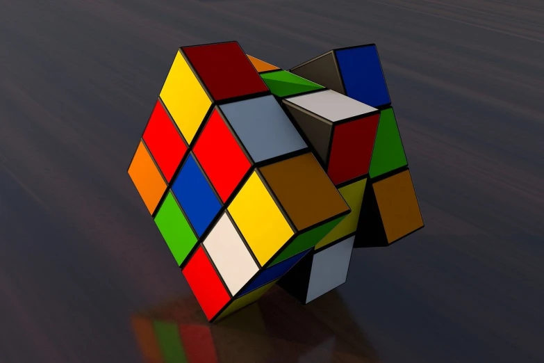 a rubik cube sitting on top of a table, a 3D render, inspired by Ernő Rubik, cubo-futurism, ray tracing reflection, digital art. photo realistic, jigsaw, hd wallpaper