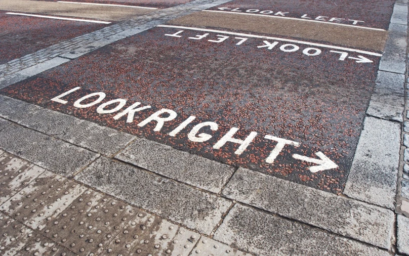 a street sign sitting on the side of a road, by Joseph Pickett, shutterstock, graffiti, breakthrough is iminent, looking down from above, forelight, left right front back