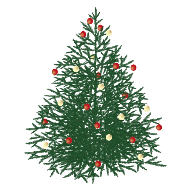 a christmas tree with red and white ornaments, an illustration of, folk art, on black background, isometric top down left view, full color illustration, apple