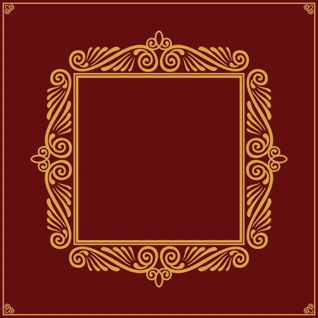 a golden frame on a red background, vector art, by Andrei Kolkoutine, art deco, brown and gold color palette, album, ornate borders + concept art, on simple background