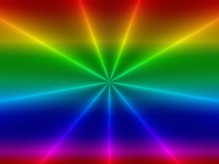 a rainbow colored background with a starburst, a raytraced image, color field, neon fluorescent colors, colorful photo