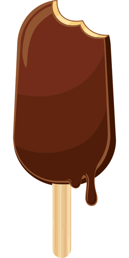 a chocolate ice cream bar on a stick, a digital rendering, inspired by Nyuju Stumpy Brown, on a flat color black background, no gradients, background image, sauce