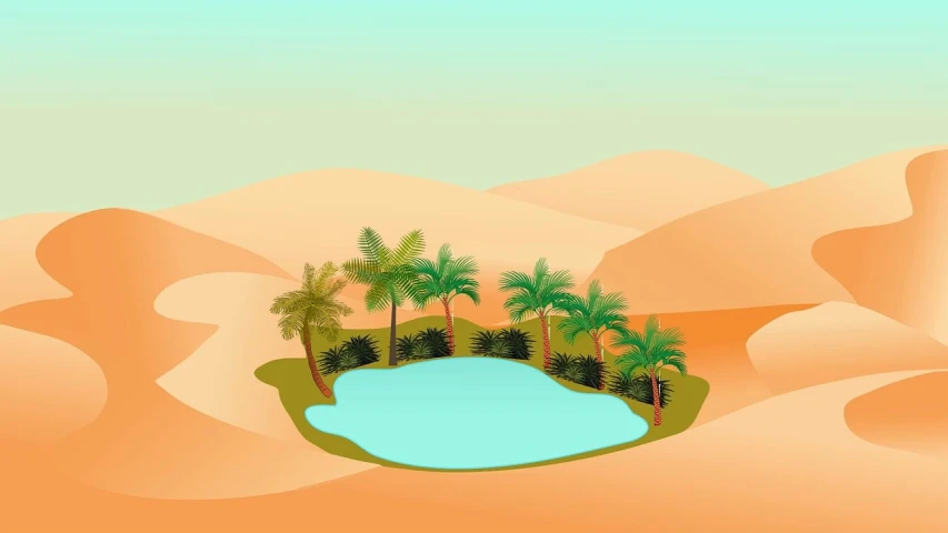 a small pond surrounded by palm trees in the desert, conceptual art, iphone background, plain background, terraced orchards and ponds, in the middle of the desert