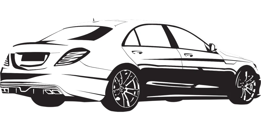 a white mercedes benz benz benz benz benz benz benz benz benz benz benz benz benz benz benz, lineart, inspired by Slava Raškaj, pixabay, digital art, view from the side”, black car, digital art - n 9, detailed silhouette