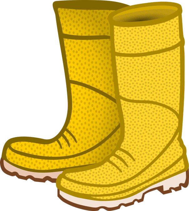 a pair of yellow rain boots on a black background, a digital rendering, inspired by Masamitsu Ōta, sōsaku hanga, a pair of ribbed, profile pic, farmer, shiny!!