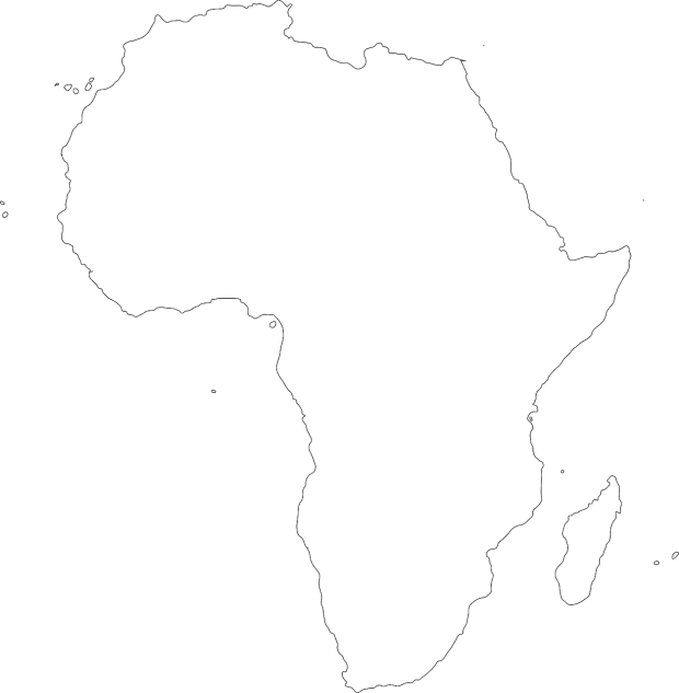 a black and white map of africa, white outline border, line drawn, giant, beginner