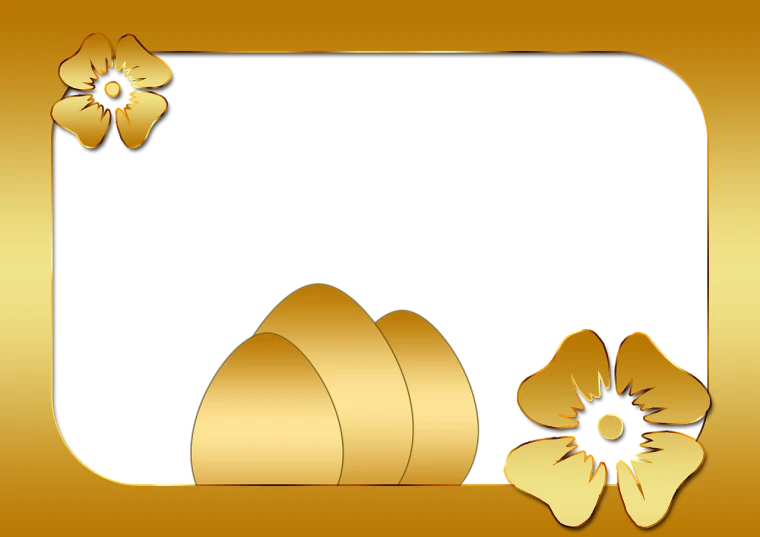 a gold frame with flowers on a black background, an illustration of, by Aleksander Kotsis, flickr, translucent eggs, on simple background, breakfast, black backround. inkscape