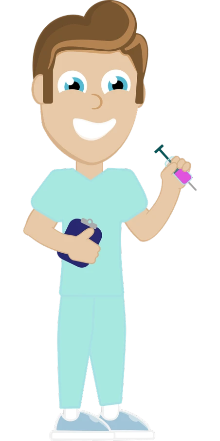 a cartoon boy holding a toothbrush and toothpaste, concept art, by Emma Ríos, conceptual art, nurse scrubs, holding a syringe!!, with a black background, wikihow illustration