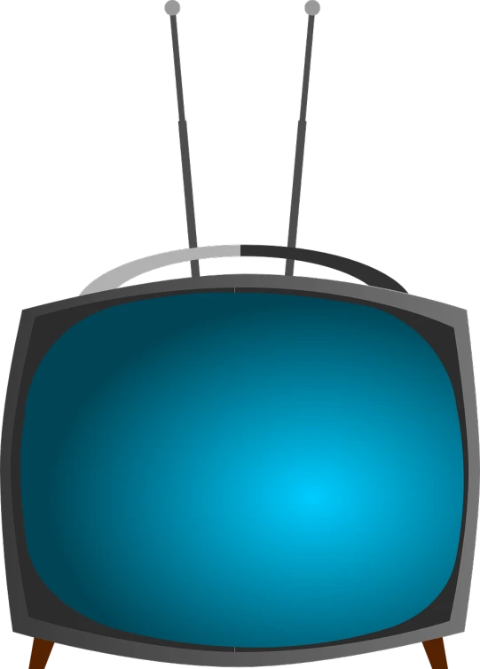 a blue television sitting on top of a wooden stand, a cartoon, deviantart, [ closeup ]!!, 60's cartoon-space helmet, clipart, background dark