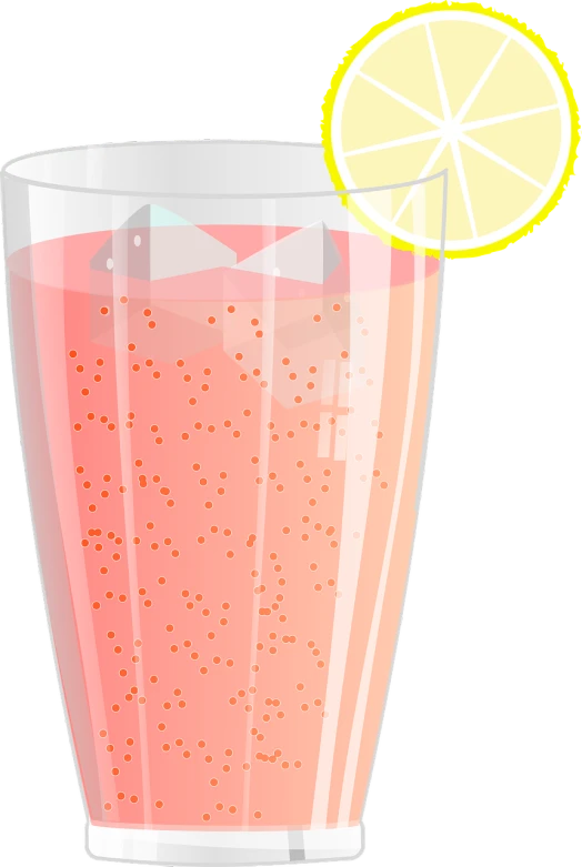 a glass of orange juice with a slice of lemon, a digital rendering, inspired by Jacopo Bellini, pixabay, pop art, strawberry ice cream, salmon, polka dot, water is made of stardust