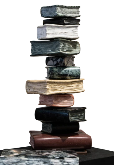 a stack of books sitting on top of a table, a portrait, by Dietmar Damerau, black background hyperrealism, close up. macro. hyper realistic, stone, 1789
