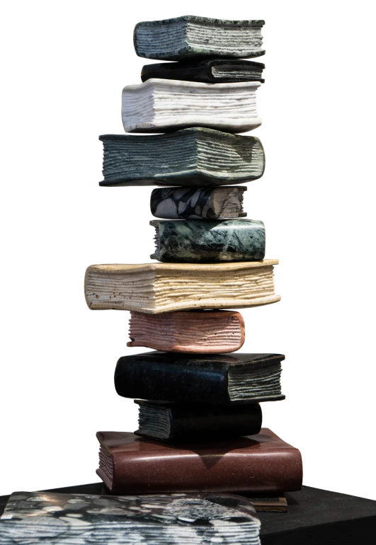 a stack of books sitting on top of a table, a portrait, by Dietmar Damerau, black background hyperrealism, close up. macro. hyper realistic, stone, 1789