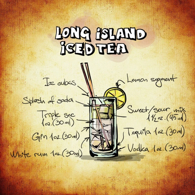 a drawing of a long island iced tea, concept art, by Leonard Long, tumblr, conceptual art, with text, interesting background, recipe, based on geographical map