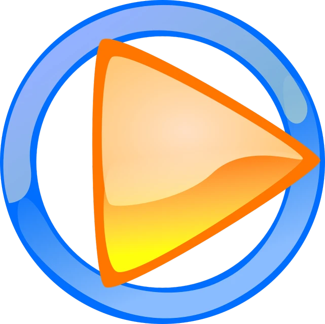 an orange play button in a blue circle, by Robert Richenburg, computer art, clipart icon, winamp skin, taken in the 2000s, arrow