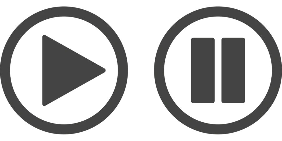 a black and white image of a play button and a play button, computer art, dun or grey, wikimedia commons, symbols of live, switches