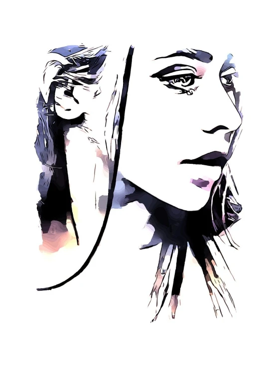 a black and white drawing of a woman's face, a digital painting, trending on pixabay, modern european ink painting, multicolored vector art, madonna portrait, portrait of annasophia robb, watercolor illustration style