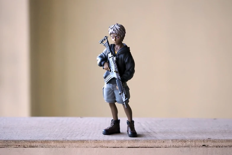 a toy figurine of a man with a guitar, inspired by Yumihiko Amano, grimgar, sniper, yo