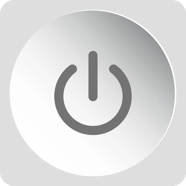 a button with a power button on it, vector art, pixabay, computer art, light greyscale, ios icon, noon, on a flat color black background