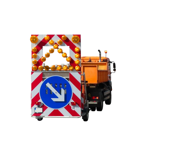 a street sign sitting on the back of a truck, a photo, by Etienne Delessert, plasticien, on black background, traffic accident, light cone, plows