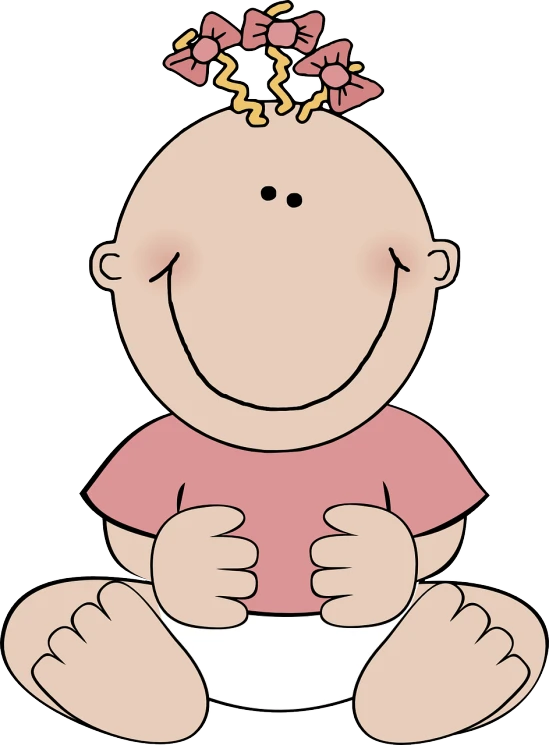 a baby girl with a bow on her head, a digital rendering, pixabay, bald man, sitting with wrists together, simple cartoon style, [[[[grinning evily]]]]