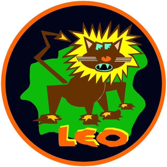 a cat that is standing in the grass, a cartoon, inspired by Leo Leuppi, neo-primitivism, round logo, zodiac signs, orange and green power, on jungle night !!!