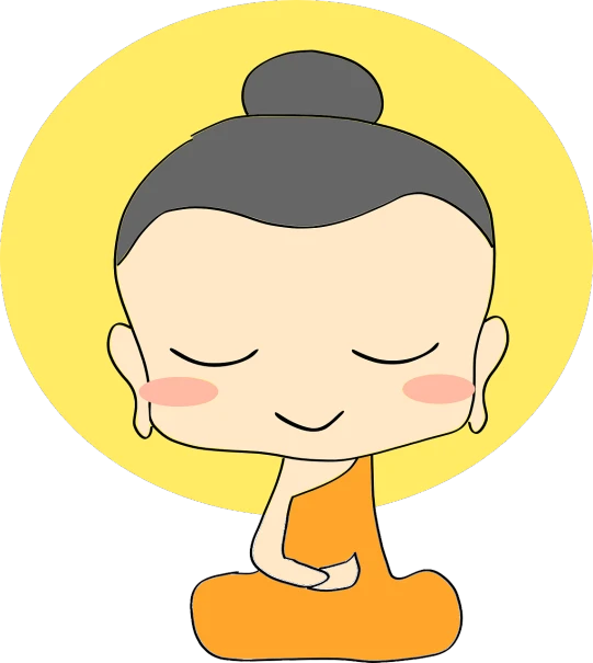 a cartoon buddha sitting in a meditation position, inspired by Saneatsu Mushanokōji, tight bun, portrait of monk, clear cute face, side - view