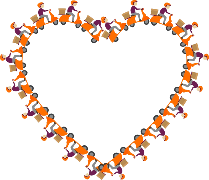 a group of people holding hands in the shape of a heart, by Nándor Katona, trending on pixabay, figuration libre, orange and black, truck, cycling!!, 2 0 5 6 x 2 0 5 6