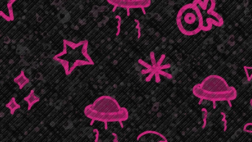 a black background with pink drawings on it, concept art, inspired by Cosmo Alexander, tileable texture, ufo aliens, textured photoshop brushes, icon style