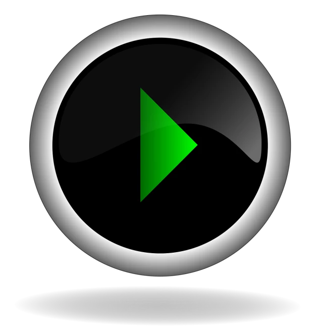 a green play button on a black background, by John Button, deviantart, video art, 3 d vector, watch photo, first person point of view, black on white background