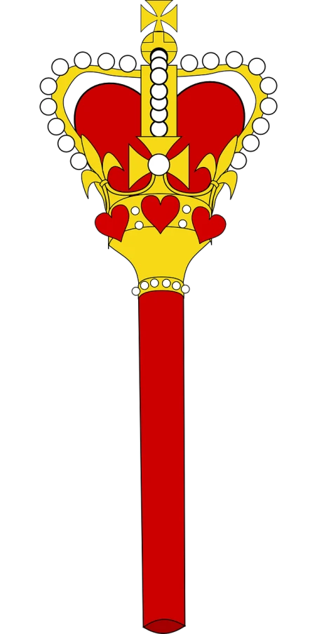 a cross with a crown on top of it, inspired by karlkka, sōsaku hanga, colorful hilt, the red queen, cad, holding enormous mace