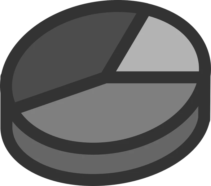 a pie chart on a black background, a diagram, pixabay, de stijl, gray skin, cell shaded cartoon, gray color, [ metal ]