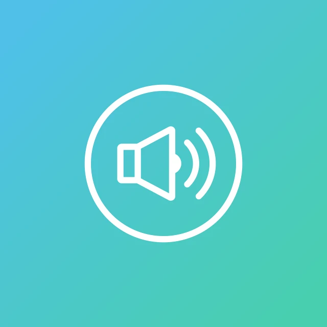 a white sound icon on a blue and green background, unsplash, subwoofer, volume flutter, simple gradients, horn