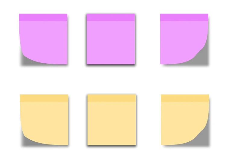 a bunch of sticky notes sitting on top of each other, color field, purple and gold color scheme, no gradients, sequential, rounded corners