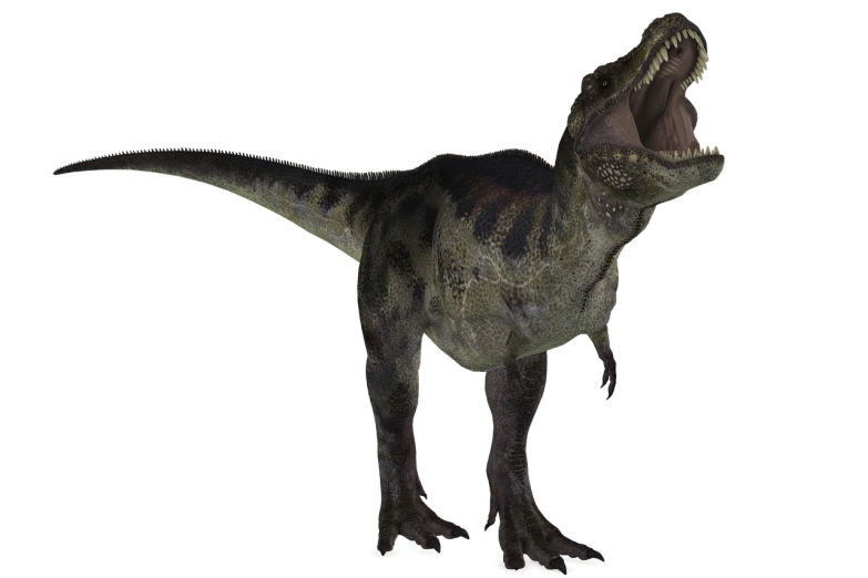 a close up of a dinosaur with its mouth open, an illustration of, shutterstock, massurrealism, full body profile, on black background, high detail illustration, broadshouldered