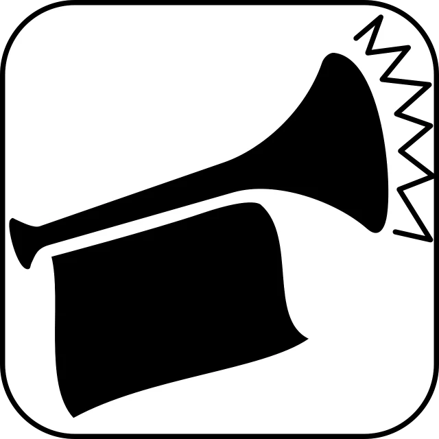 a black and white picture of a trumpet, a screenshot, pixabay, ios app icon, animal horn, square, created in adobe illustrator
