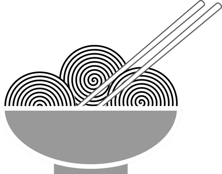 a bowl of noodles with chopsticks in it, a digital rendering, inspired by Shūbun Tenshō, pixabay contest winner, icon black and white, junji ito's uzumaki, business logo, whirlpool